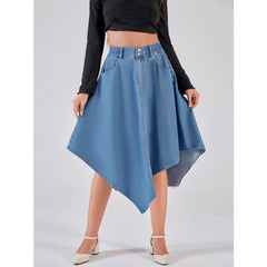 Blue Umbrella Skirt Irregular Asymmetric Skirt Slimming Women Mid Length Denim Skirt