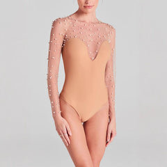 Spring Summer Long Sleeve Inner Wear Bubble Beads Stitching Jumpsuit Casual Women Jumpsuit
