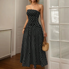 Summer Polka Dot Tube Top Dress Women Slim Fit A line Dress
