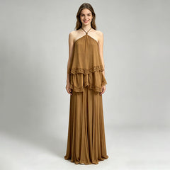 Modern Romantic Tiered Dress Halter Sleeveless Loose Profile Lace High Grade Dress
