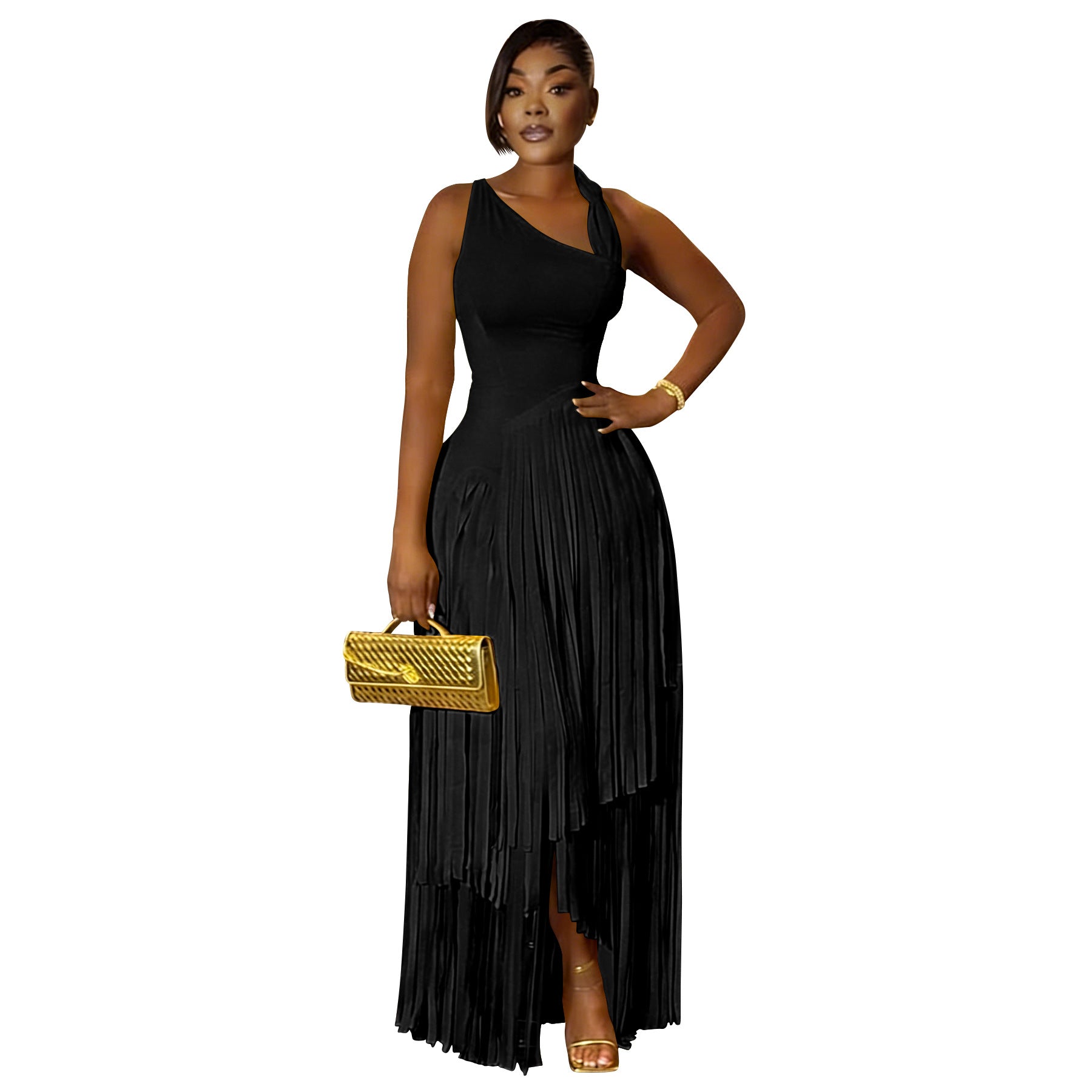 Women Clothing Solid Color Tassel Dress Elegant Slim Dress