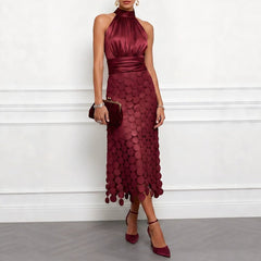 Spring Summer Satin Stitching Sleeveless Dress Vacation Casual Dress