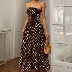 Summer Polka Dot Tube Top Dress Women Slim Fit A line Dress