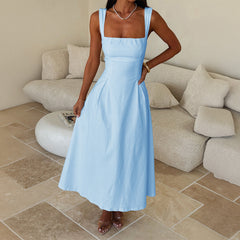 Office Vacation Waist Trimming Spaghetti Straps Dress Women Clothing Summer Independent