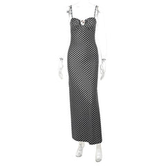 Sexy Suspenders Hollow Out Cutout Polka Dot Printed Dress Women Summer Sexy Dress