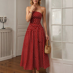 Summer Polka Dot Tube Top Dress Women Slim Fit A line Dress