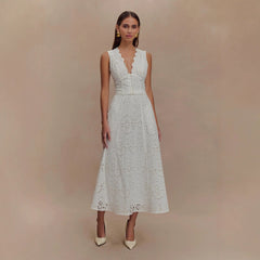 Spring Summer Vest Lace Casual Vacation Skirt Two Piece Set