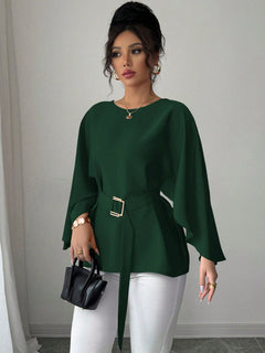 French Retro Trumpet Sleeve Round Neck Elegant Slimming Sense Design Top
