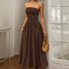 Summer Polka Dot Tube Top Dress Women Slim Fit A line Dress