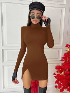 Women Spring Autumn Long Sleeve Bodycon Soild Color Black Slim Package Hip Mini Dress Female Clothing Streetwear