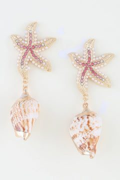 Bejeweled Starfish Shell Earrings