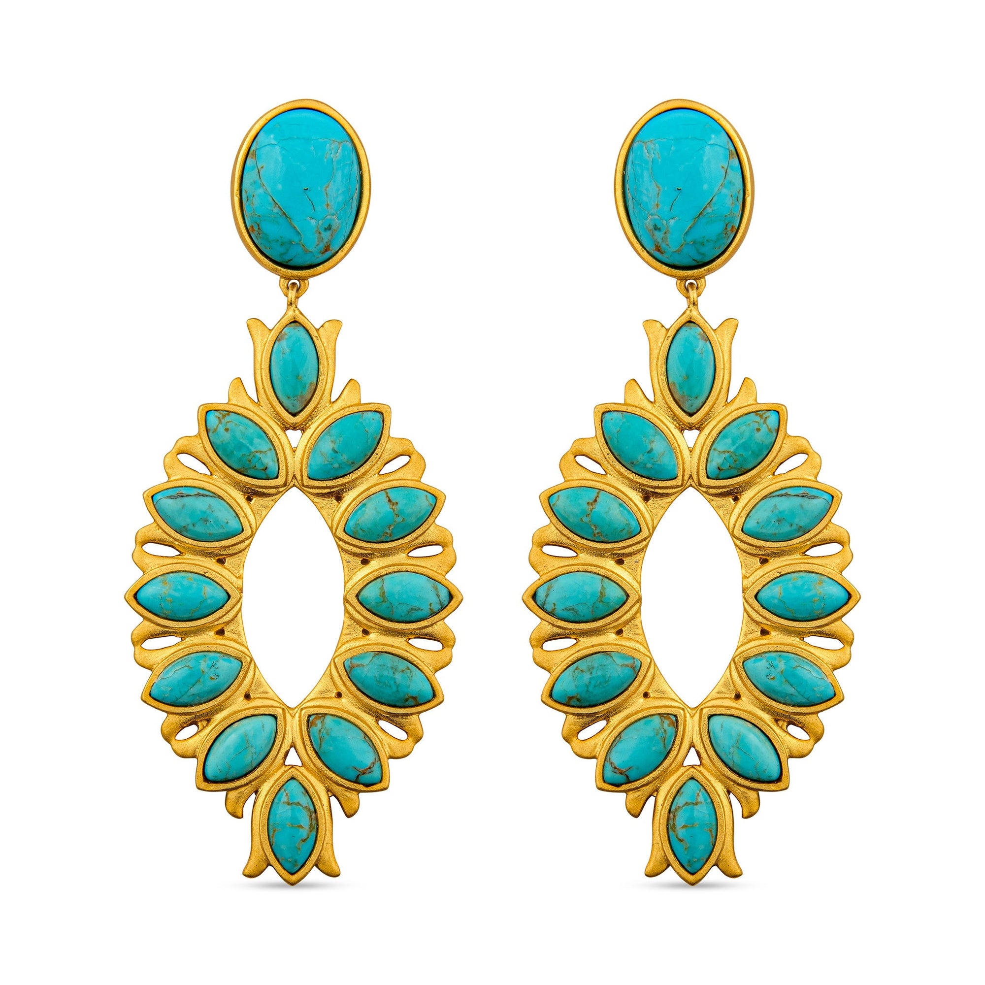 Water Lily Drop Earrings - Turquoise