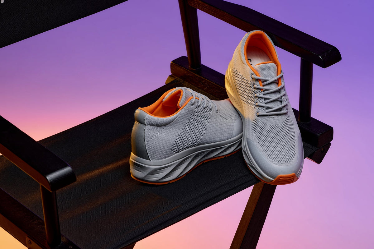 CALTO - X2694 - 2.8 Inches Taller (Light Grey/Orange) - Lightweight Sporty Sneakers
