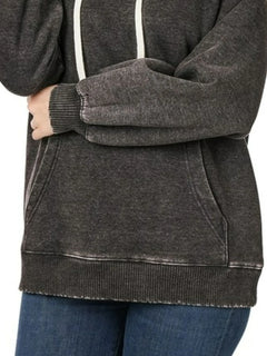 Zenana Acid Wash Fleece Hoodie with Drawstring