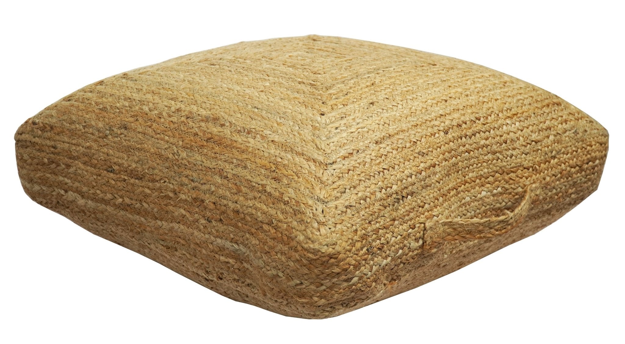 Modern Style Hand Braided Gold Jute Square Pouf