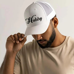 Embroidered Hubby Trucker Hat – Classic Mesh Cap for Wedding or Anniversary