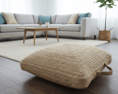 Natural Brown Hand Braided boho square Jute Square Pouf